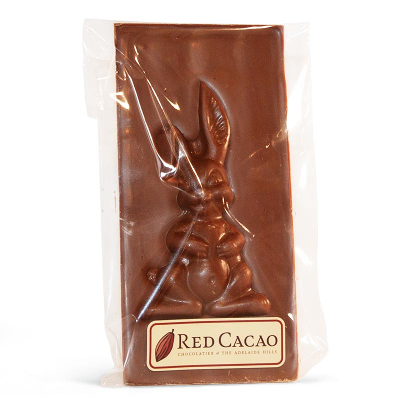 Block of milk chocolate with Easter bunny figure in it