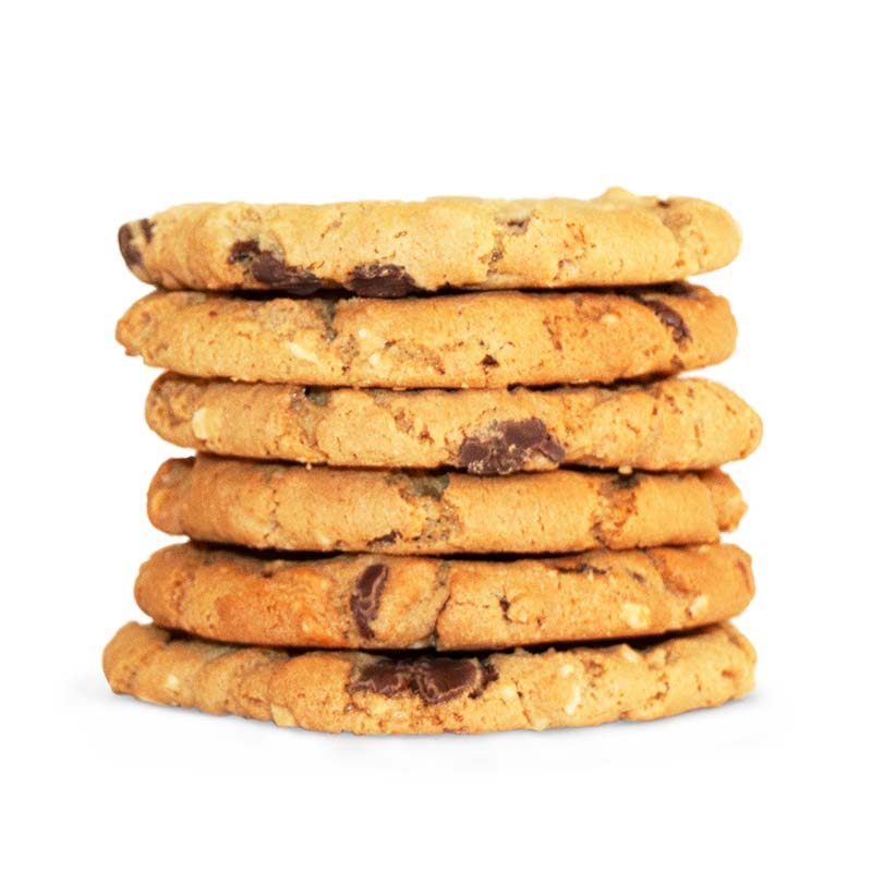 Six stack of peanut butter and chocolate chip cookie